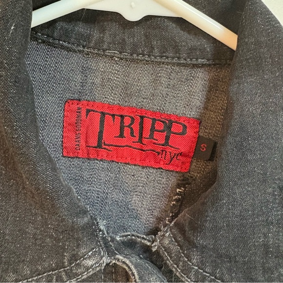 Tripp NYC Denim Bondage Black Jacket Goth Punk Daang Goodman Womens Small - Picture 10 of 14